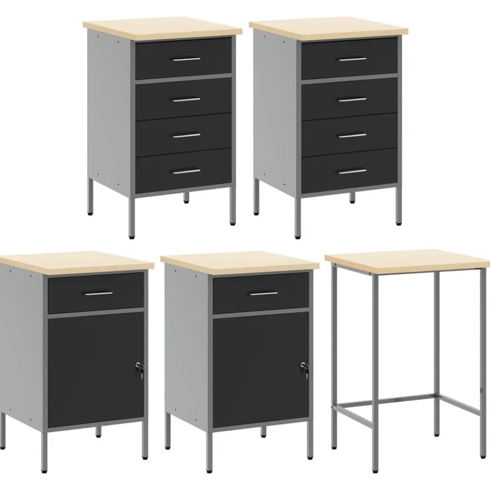vidaXL Accesorios De Bricolaje-Conjunto de armarios de trabajo con cajón 12 pcs y Gris