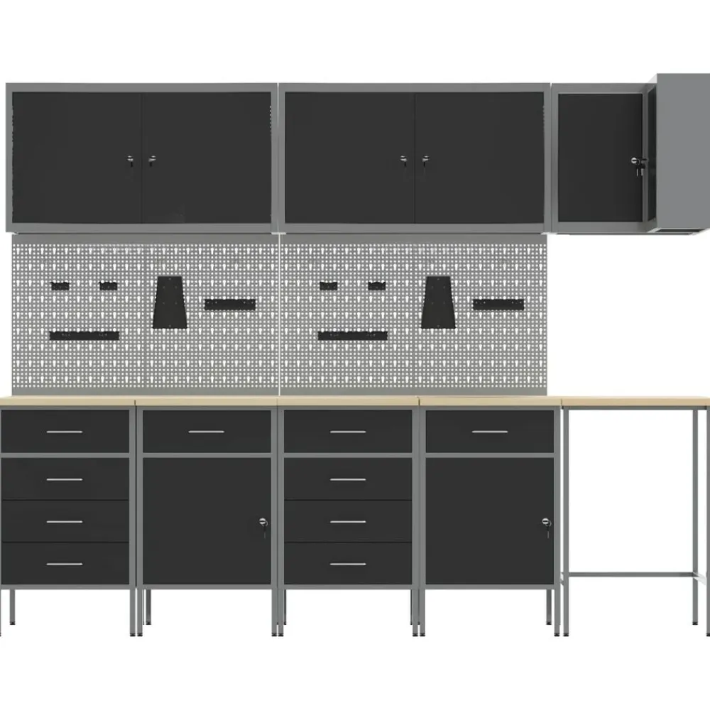 vidaXL Accesorios De Bricolaje-Conjunto de armarios de trabajo con cajón 12 pcs y Gris