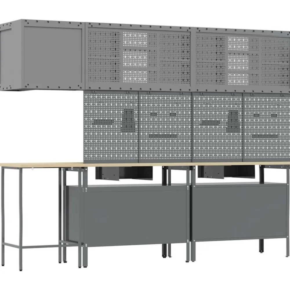 vidaXL Accesorios De Bricolaje-Conjunto de armarios de trabajo con cajón 10 pcs y Gris