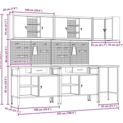 vidaXL Accesorios De Bricolaje-Conjunto de armarios de trabajo con cajón 10 pcs y Gris