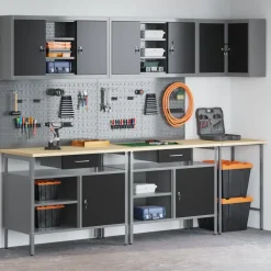 vidaXL Accesorios De Bricolaje-Conjunto de armarios de trabajo con cajón 10 pcs y Gris