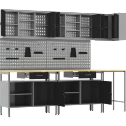 vidaXL Accesorios De Bricolaje-Conjunto de armarios de trabajo con cajón 10 pcs y Gris