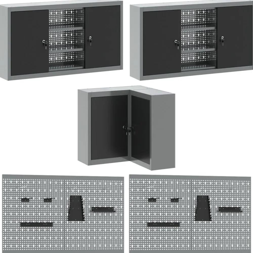 vidaXL Accesorios De Bricolaje-Conjunto de armarios de trabajo con cajón 10 pcs y Gris