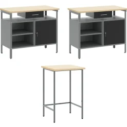 vidaXL Accesorios De Bricolaje-Conjunto de armarios de trabajo con cajón 10 pcs y Gris