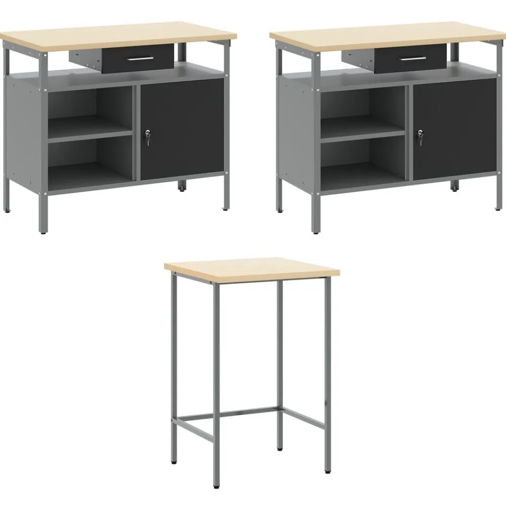 vidaXL Accesorios De Bricolaje-Conjunto de armarios de trabajo con cajón 10 pcs y Gris
