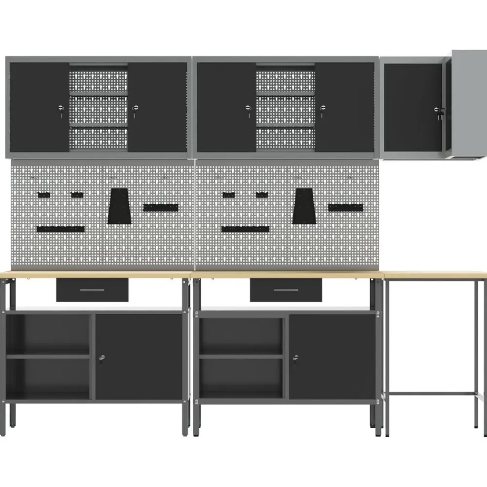 vidaXL Accesorios De Bricolaje-Conjunto de armarios de trabajo con cajón 10 pcs y Gris