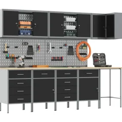 vidaXL Accesorios De Bricolaje-Conjunto de armarios de trabajo con cajón 12 pcs y Gris