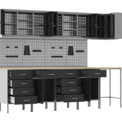 vidaXL Accesorios De Bricolaje-Conjunto de armarios de trabajo con cajón 12 pcs y Gris