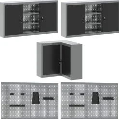 vidaXL Accesorios De Bricolaje-Conjunto de armarios de trabajo con cajón 12 pcs y Gris