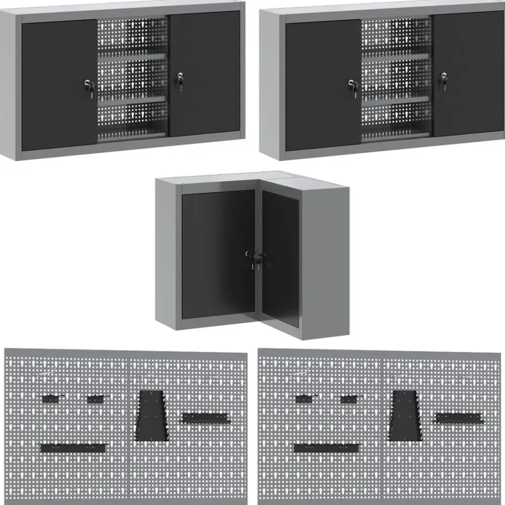 vidaXL Accesorios De Bricolaje-Conjunto de armarios de trabajo con cajón 12 pcs y Gris