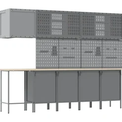 vidaXL Accesorios De Bricolaje-Conjunto de armarios de trabajo con cajón 12 pcs y Gris