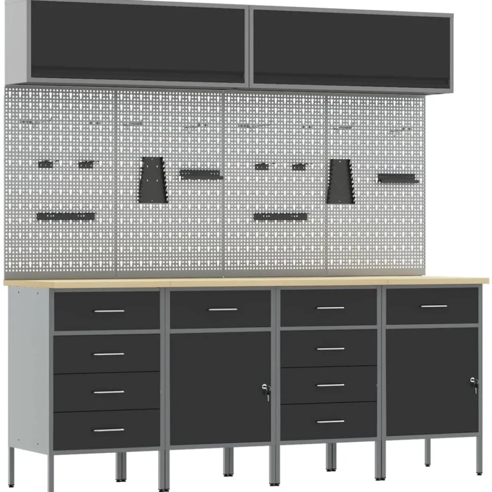 vidaXL Accesorios De Bricolaje-Conjunto de armarios de trabajo con cajón Manual 10 pcs