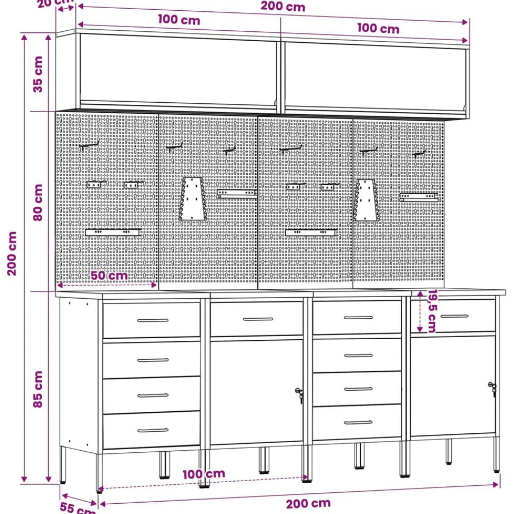 vidaXL Accesorios De Bricolaje-Conjunto de armarios de trabajo con cajón Manual 10 pcs