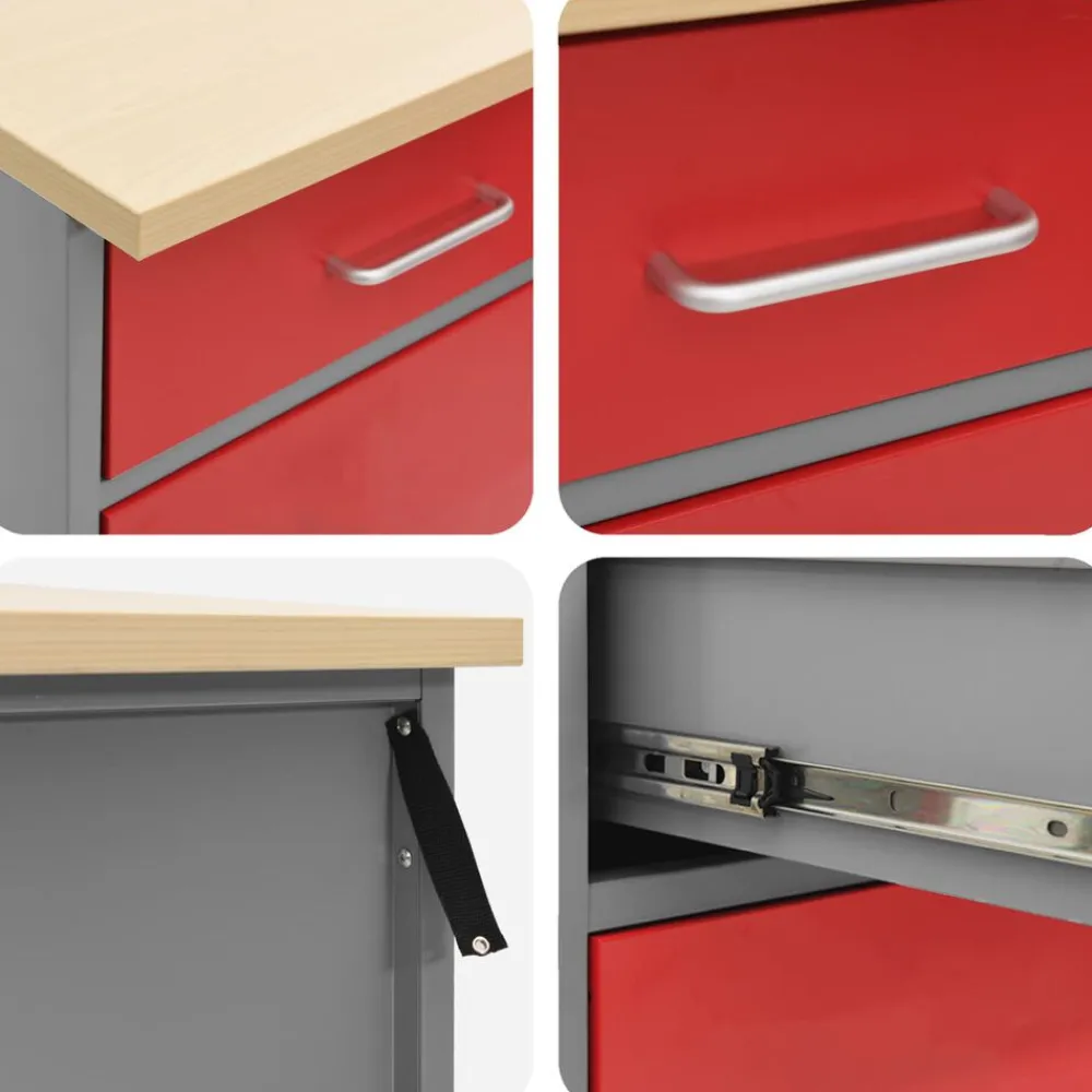 vidaXL Conjunto de armarios de trabajo con cajón Manual 6 pcs Rojo Discount