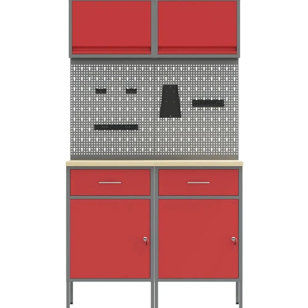 vidaXL Conjunto de armarios de trabajo con cajón Manual 6 pcs Rojo Discount