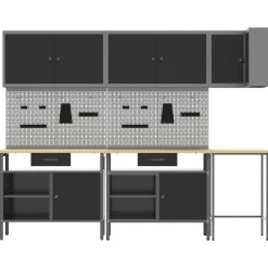 vidaXL Conjunto de armarios de trabajo con cajón 10 pcs y Gris Negro