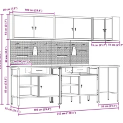 vidaXL Conjunto de armarios de trabajo con cajón 10 pcs y Gris Negro