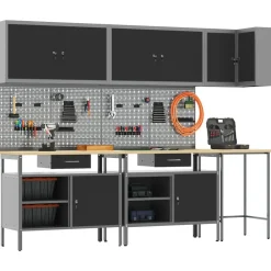 vidaXL Conjunto de armarios de trabajo con cajón 10 pcs y Gris Negro