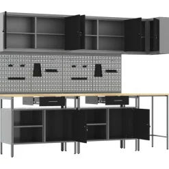 vidaXL Conjunto de armarios de trabajo con cajón 10 pcs y Gris Negro