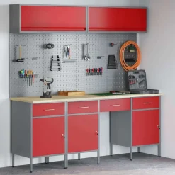 vidaXL Conjunto de armarios de trabajo con cajón Manual 10 pcs Rojo Discount