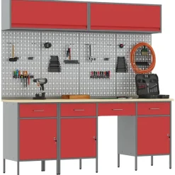 vidaXL Conjunto de armarios de trabajo con cajón Manual 10 pcs Rojo Discount