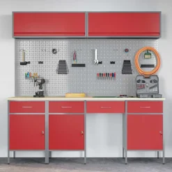 vidaXL Conjunto de armarios de trabajo con cajón Manual 10 pcs Rojo Discount
