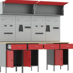 vidaXL Conjunto de armarios de trabajo con cajón Manual 10 pcs Rojo Discount