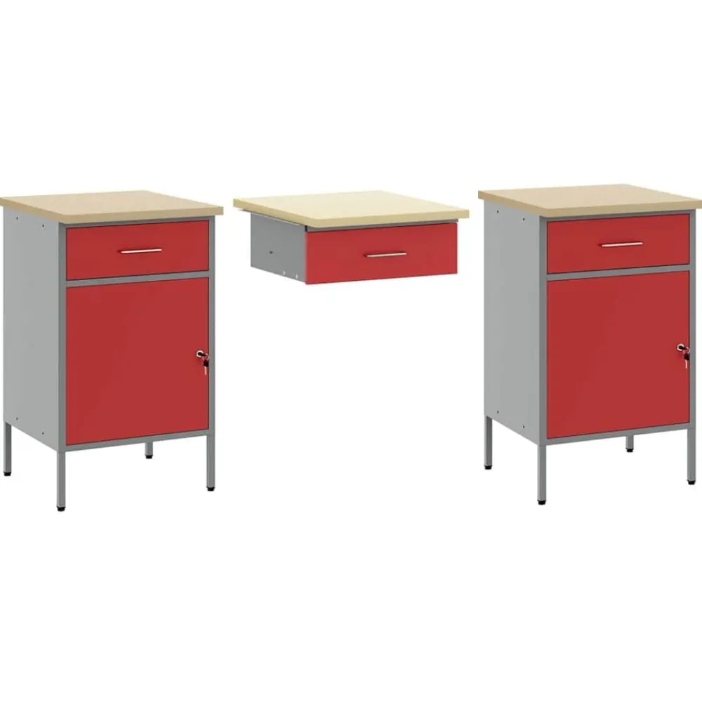vidaXL Conjunto de armarios de trabajo con cajón Manual 10 pcs Rojo Discount