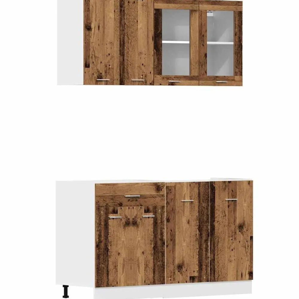 vidaXL Conjunto de armarios de cocina de 4 piezas "Lyon" de, madera de ingeniería antigua Madera antigua Clearance