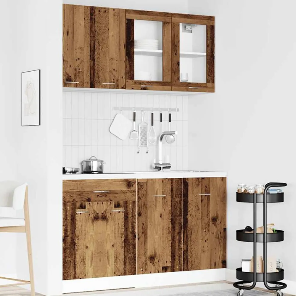 vidaXL Conjunto de armarios de cocina de 4 piezas "Lyon" de, madera de ingeniería antigua Madera antigua Clearance