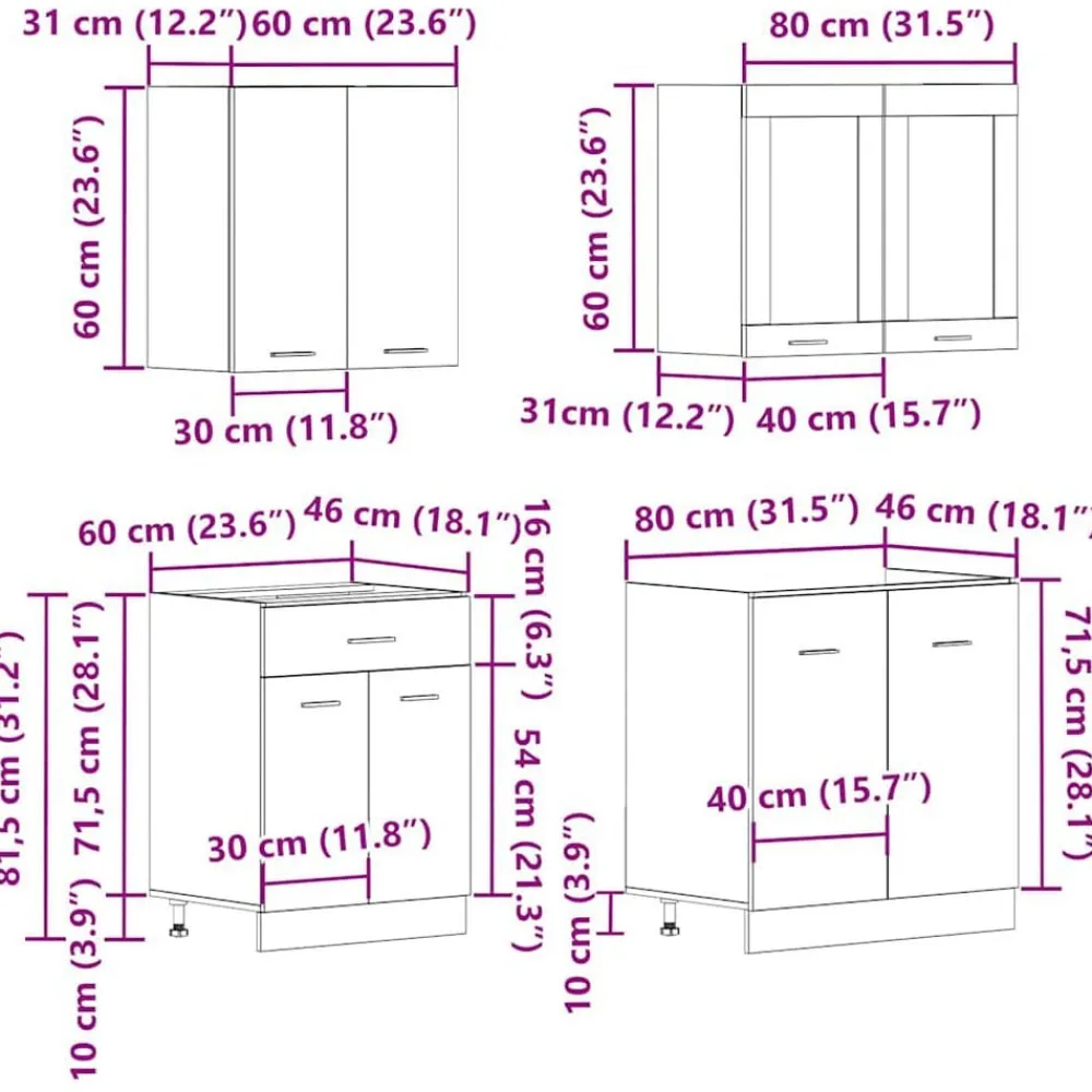 vidaXL Conjunto de armarios de cocina de 4 piezas "Lyon" de, madera de ingeniería antigua Madera antigua Clearance