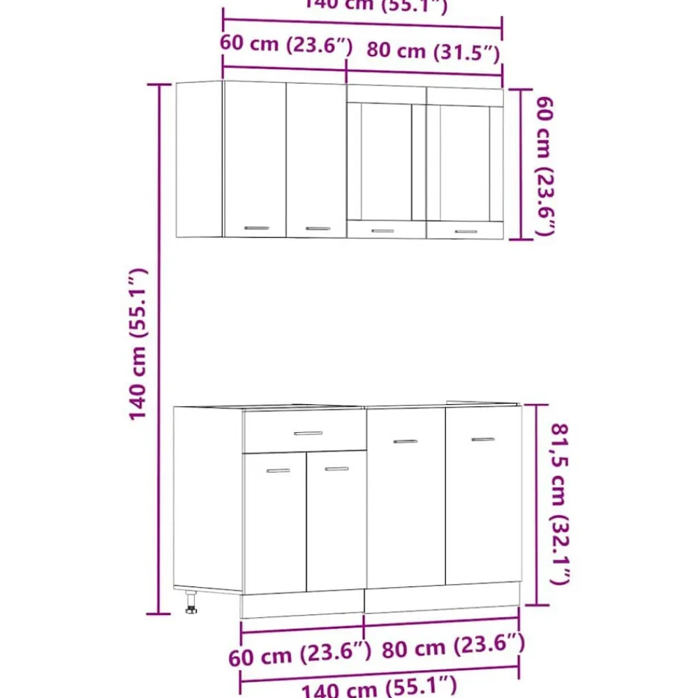 vidaXL Conjunto de armarios de cocina de 4 piezas "Lyon" de, madera de ingeniería antigua Madera antigua Clearance