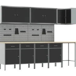vidaXL Conjunto de armarios de trabajo con cajón 12 pcs y Gris Negro Sale