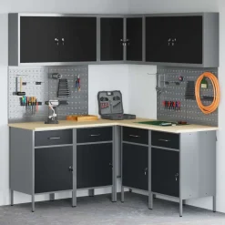 vidaXL Conjunto de armarios de trabajo con cajón 12 pcs y Gris Negro Sale