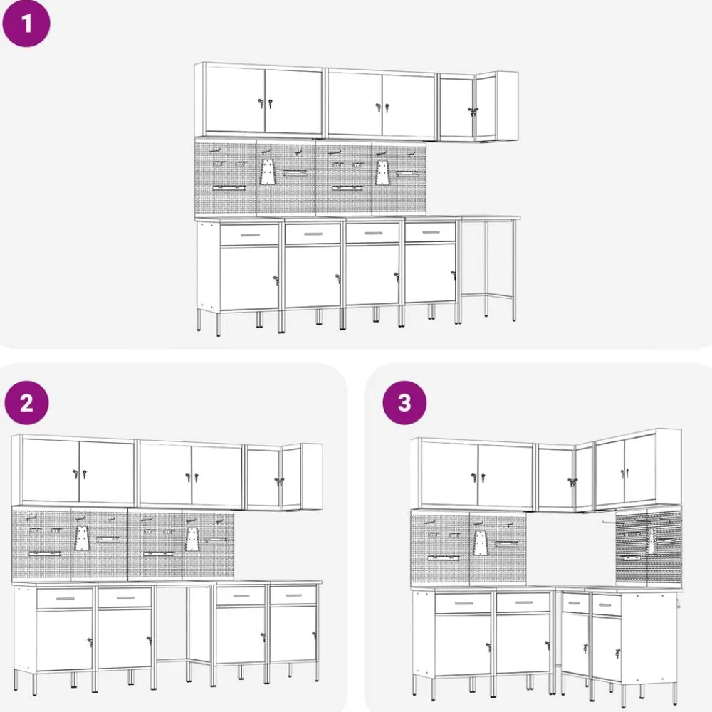 vidaXL Conjunto de armarios de trabajo con cajón 12 pcs y Gris Negro Sale