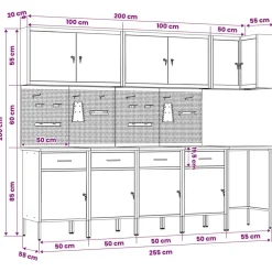 vidaXL Conjunto de armarios de trabajo con cajón 12 pcs y Gris Negro Sale