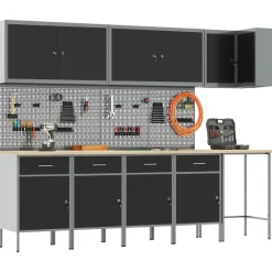vidaXL Conjunto de armarios de trabajo con cajón 12 pcs y Gris Negro Sale