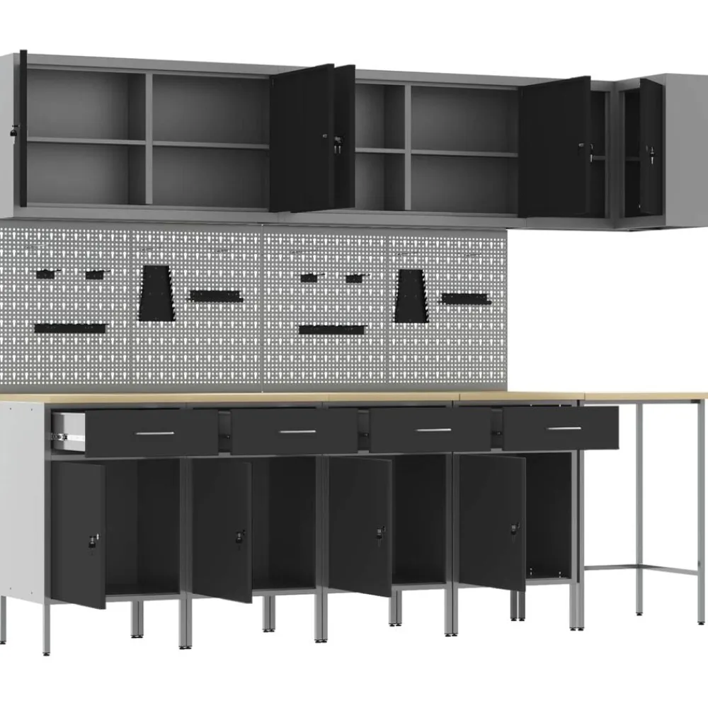 vidaXL Conjunto de armarios de trabajo con cajón 12 pcs y Gris Negro Sale