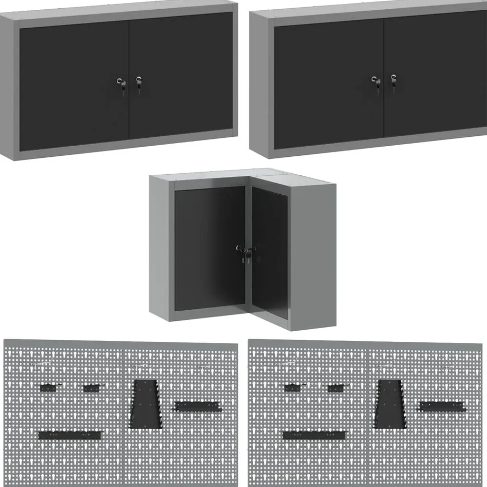 vidaXL Conjunto de armarios de trabajo con cajón 12 pcs y Gris Negro Sale