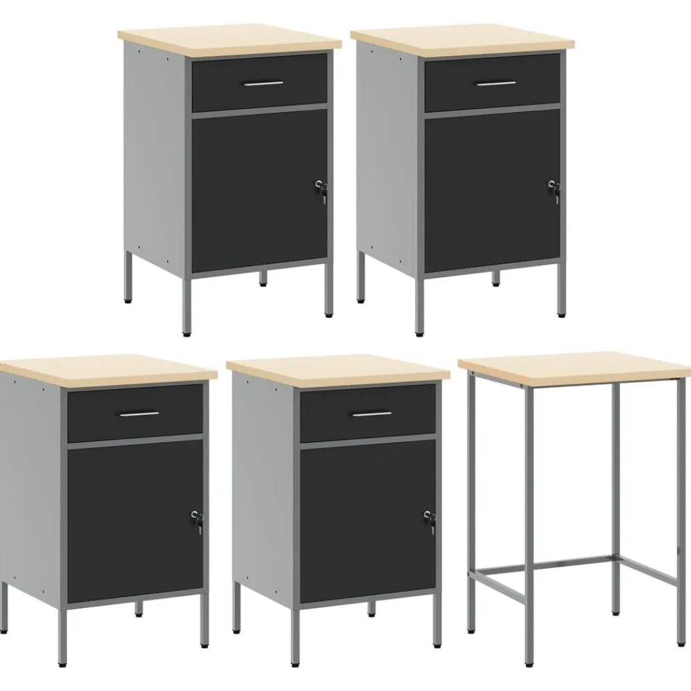 vidaXL Conjunto de armarios de trabajo con cajón 12 pcs y Gris Negro Sale