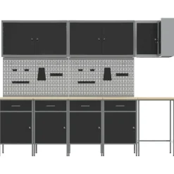 vidaXL Conjunto de armarios de trabajo con cajón 12 pcs y Gris Negro Sale