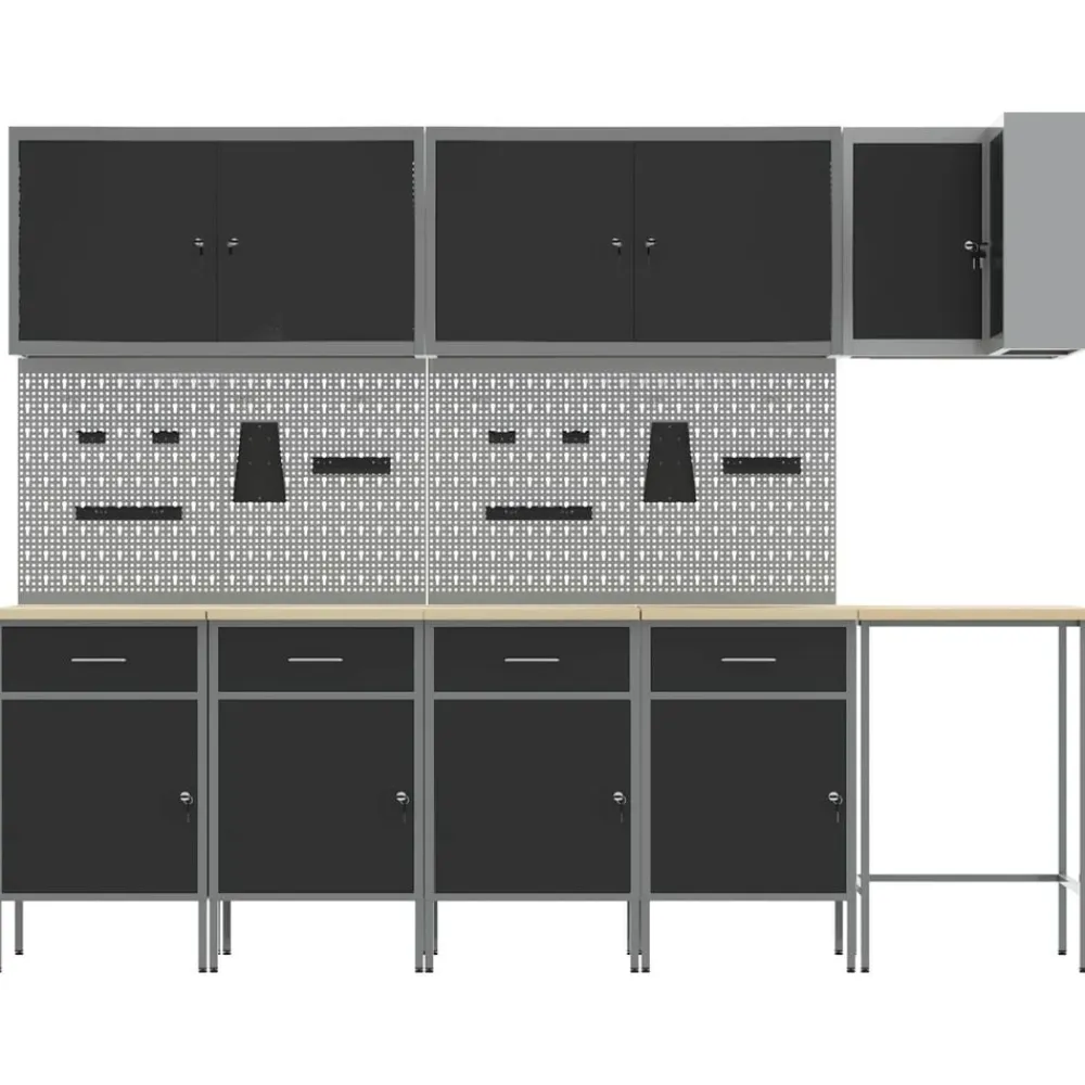 vidaXL Conjunto de armarios de trabajo con cajón 12 pcs y Gris Negro Sale