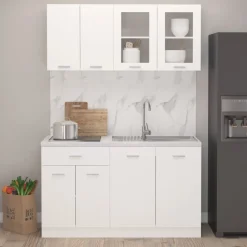 vidaXL Armarios Y Almacenamiento-Conjunto de armarios de cocina de 4 piezas "Lyon" de en madera de ingeniería blanca