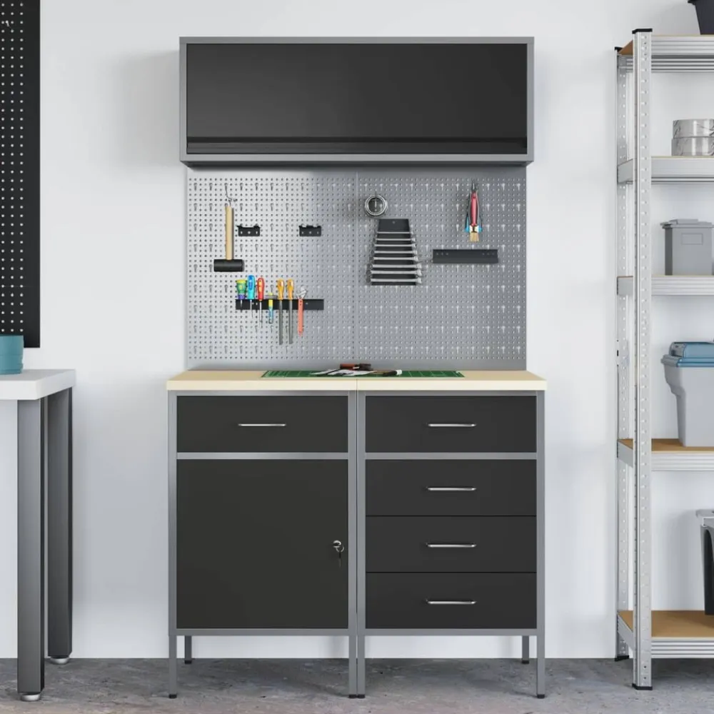vidaXL Accesorios De Bricolaje-Conjunto de armarios de trabajo con cajón Manual 5 pcs