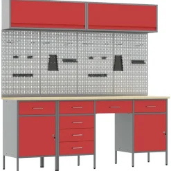 vidaXL Conjunto de armarios de trabajo con cajón Manual 10 pcs Rojo Clearance