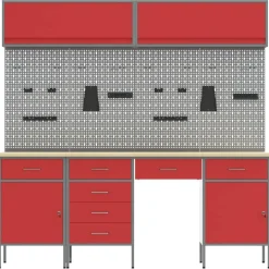 vidaXL Conjunto de armarios de trabajo con cajón Manual 10 pcs Rojo Clearance