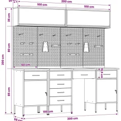 vidaXL Conjunto de armarios de trabajo con cajón Manual 10 pcs Rojo Clearance