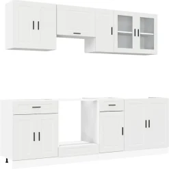 vidaXL Conjunto de armarios de cocina "Porto" de 8 piezas en madera de ingeniería blanca Blanco Best