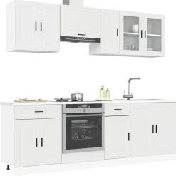 vidaXL Conjunto de armarios de cocina "Porto" de 8 piezas en madera de ingeniería blanca Blanco Best