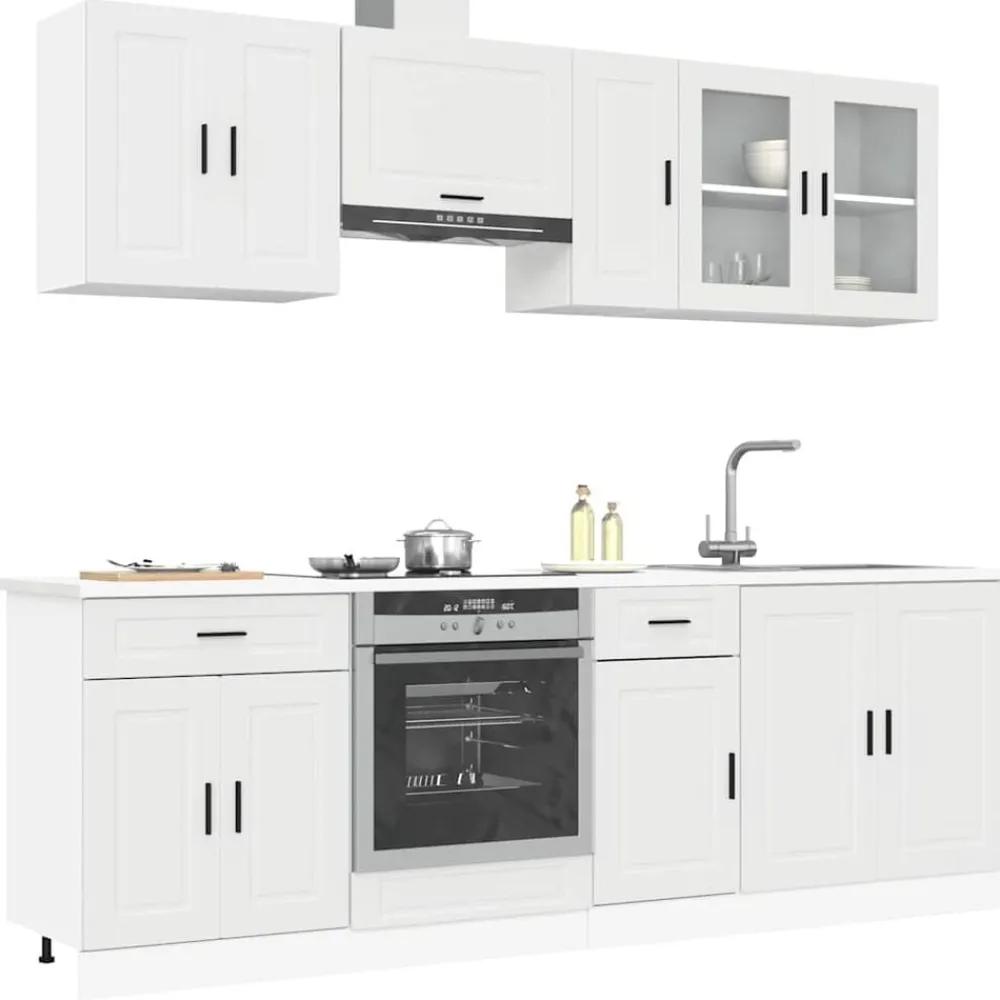 vidaXL Conjunto de armarios de cocina "Porto" de 8 piezas en madera de ingeniería blanca Blanco Best